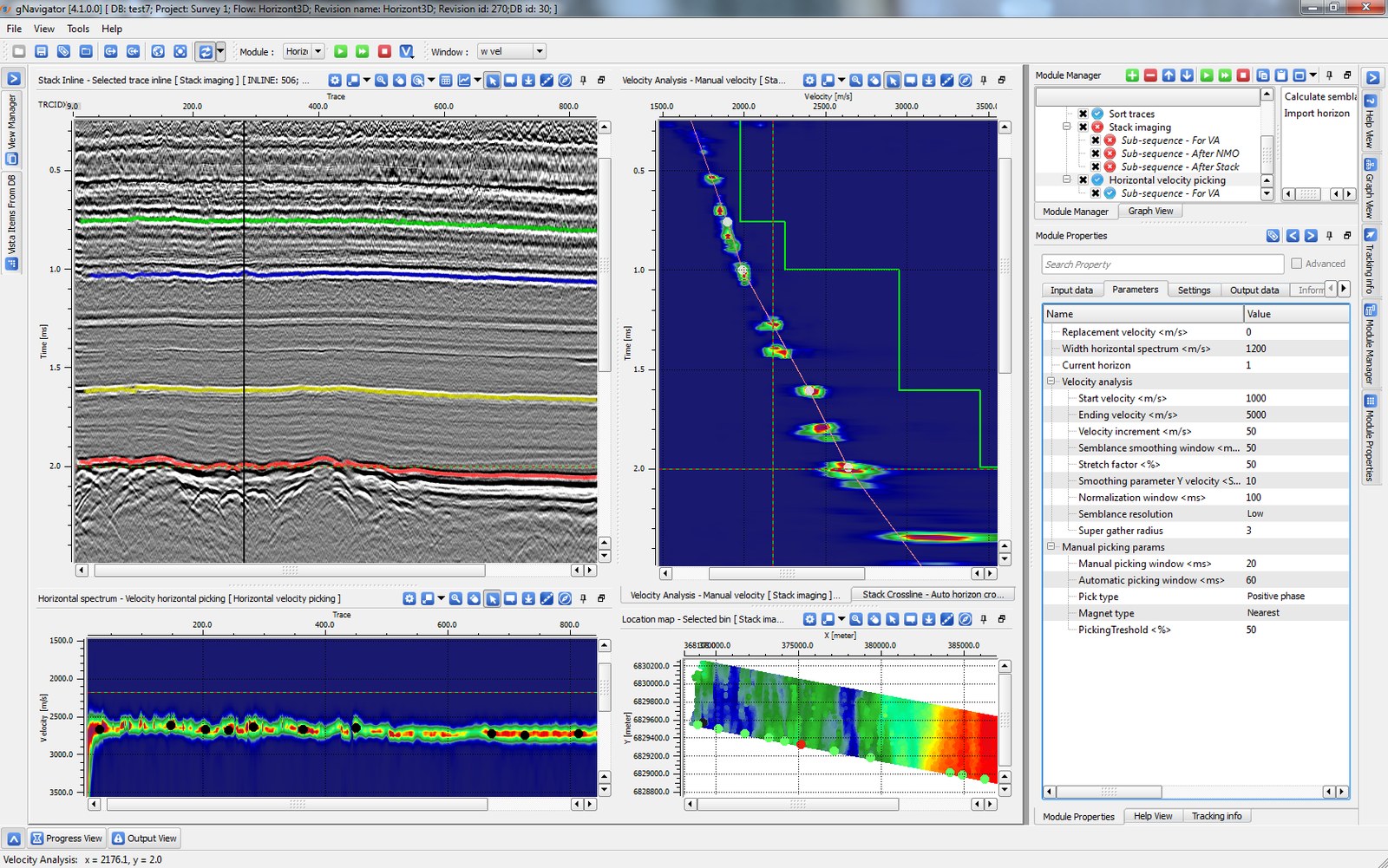 Velocity analysis workspace in g-Platform